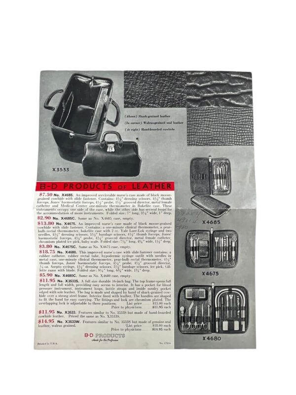 US B-D Products of Leather No X4680 Nurses Case With Contents In Original Packaging