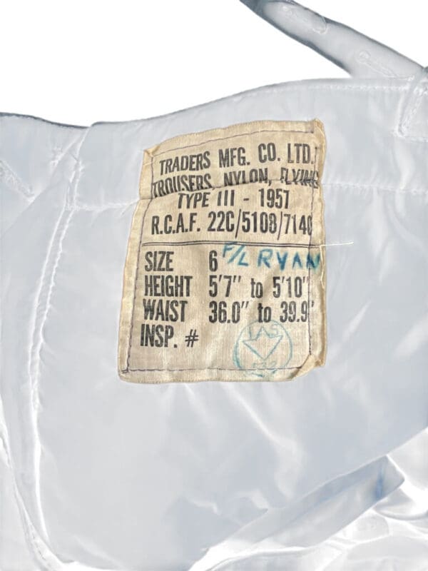 Canadian RCAF Grey Flight Suit Pants Trousers Cold War Era Size 6 1951 Dated