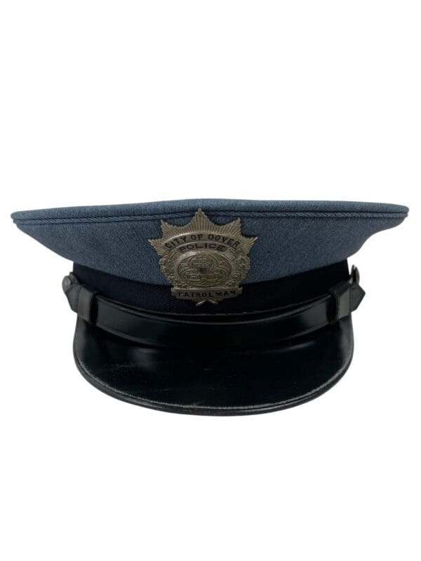 US City of Dover Delaware Police Peak Cap Hat With Badge Size 7 1/8 Vintage
