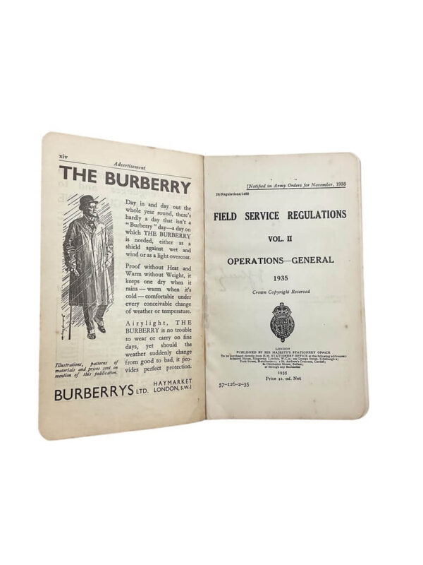 British Field Service Regulations Operations - General Vol 2 1935 Used Hardcover Reference Book
